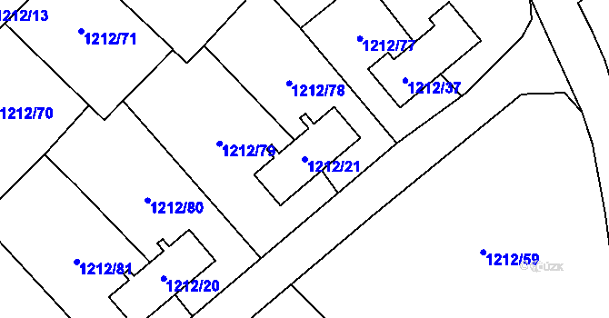 Parcela st. 1212/21 v KÚ Hrušov, Katastrální mapa