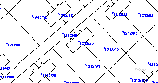 Parcela st. 1212/25 v KÚ Hrušov, Katastrální mapa