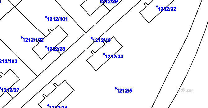 Parcela st. 1212/33 v KÚ Hrušov, Katastrální mapa