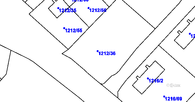 Parcela st. 1212/36 v KÚ Hrušov, Katastrální mapa