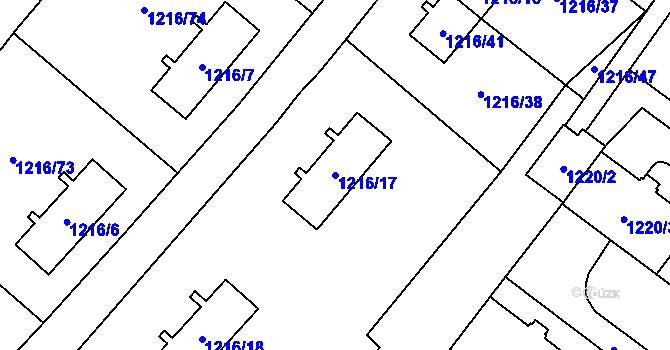 Parcela st. 1216/17 v KÚ Hrušov, Katastrální mapa
