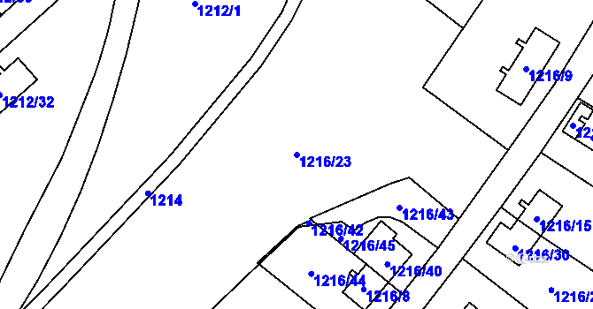 Parcela st. 1216/23 v KÚ Hrušov, Katastrální mapa