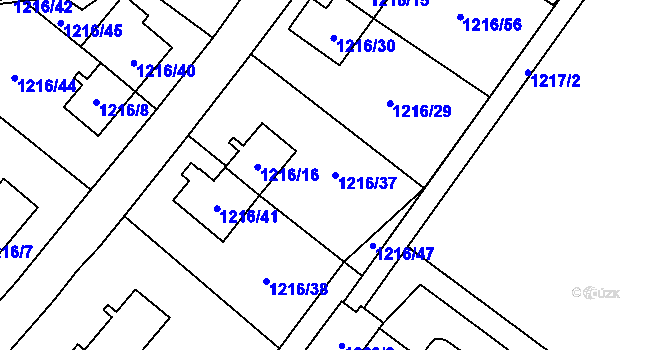 Parcela st. 1216/37 v KÚ Hrušov, Katastrální mapa