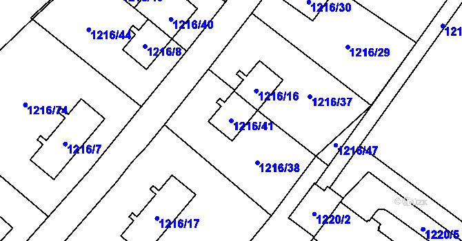 Parcela st. 1216/41 v KÚ Hrušov, Katastrální mapa
