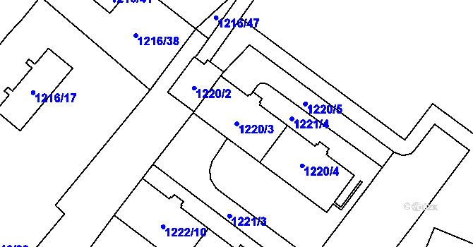 Parcela st. 1220/3 v KÚ Hrušov, Katastrální mapa