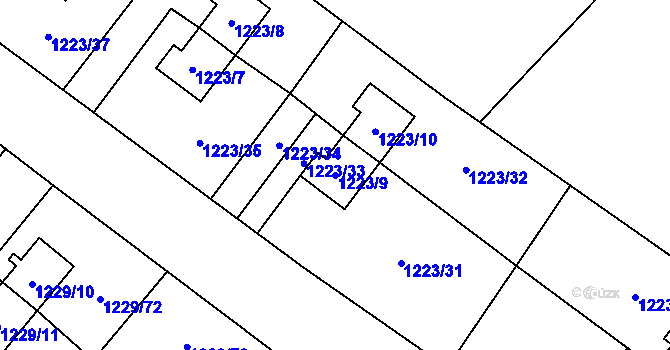 Parcela st. 1223/9 v KÚ Hrušov, Katastrální mapa
