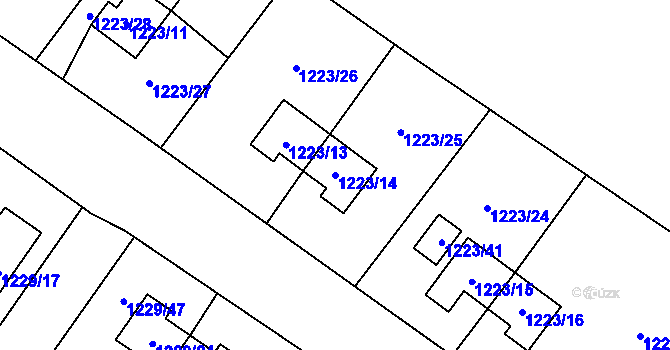 Parcela st. 1223/14 v KÚ Hrušov, Katastrální mapa