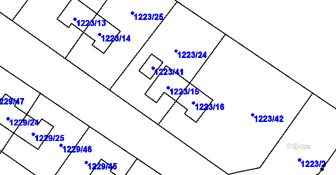 Parcela st. 1223/15 v KÚ Hrušov, Katastrální mapa