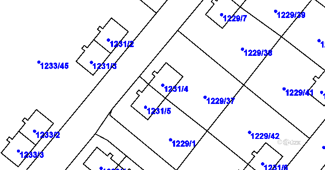 Parcela st. 1231/4 v KÚ Hrušov, Katastrální mapa