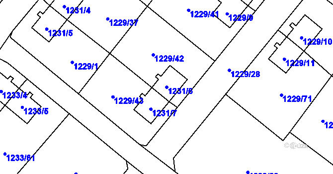 Parcela st. 1231/6 v KÚ Hrušov, Katastrální mapa