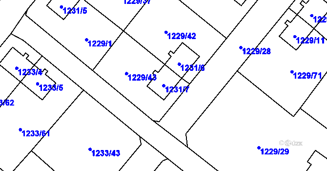 Parcela st. 1231/7 v KÚ Hrušov, Katastrální mapa