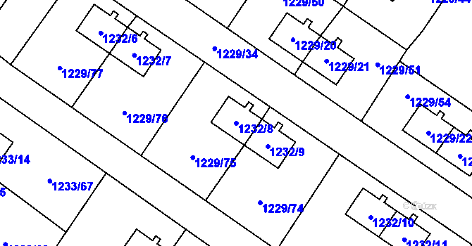 Parcela st. 1232/8 v KÚ Hrušov, Katastrální mapa