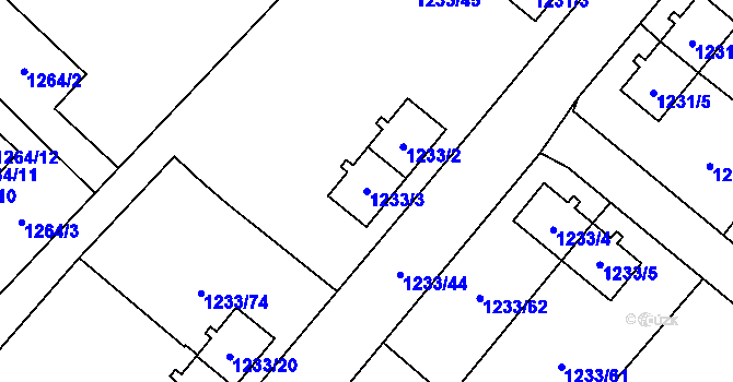 Parcela st. 1233/3 v KÚ Hrušov, Katastrální mapa