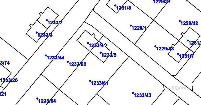 Parcela st. 1233/5 v KÚ Hrušov, Katastrální mapa