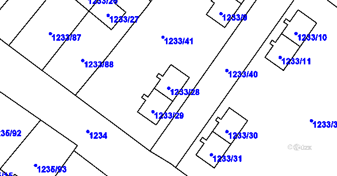 Parcela st. 1233/28 v KÚ Hrušov, Katastrální mapa