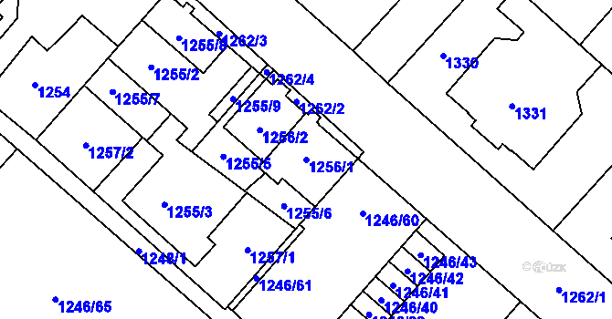 Parcela st. 1256/1 v KÚ Hrušov, Katastrální mapa
