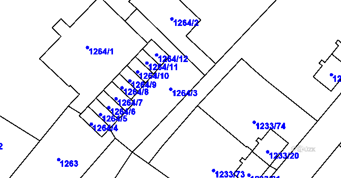 Parcela st. 1264/3 v KÚ Hrušov, Katastrální mapa