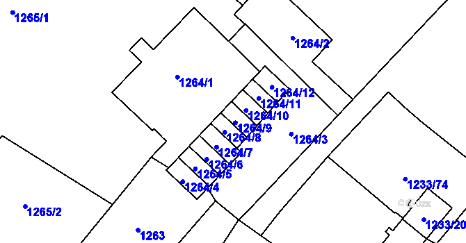 Parcela st. 1264/9 v KÚ Hrušov, Katastrální mapa