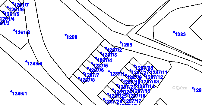 Parcela st. 1287/3 v KÚ Hrušov, Katastrální mapa