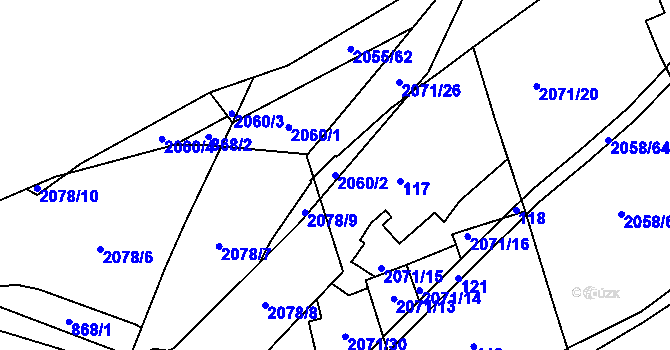 Parcela st. 2060/2 v KÚ Hrušov, Katastrální mapa