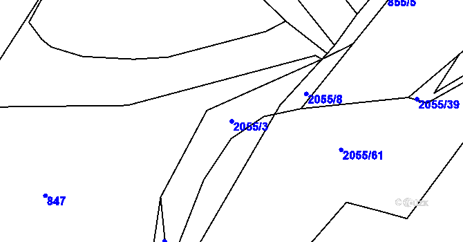 Parcela st. 2055/3 v KÚ Hrušov, Katastrální mapa