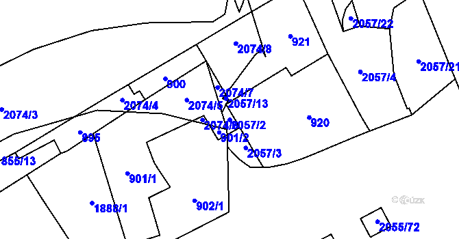 Parcela st. 2057/2 v KÚ Hrušov, Katastrální mapa