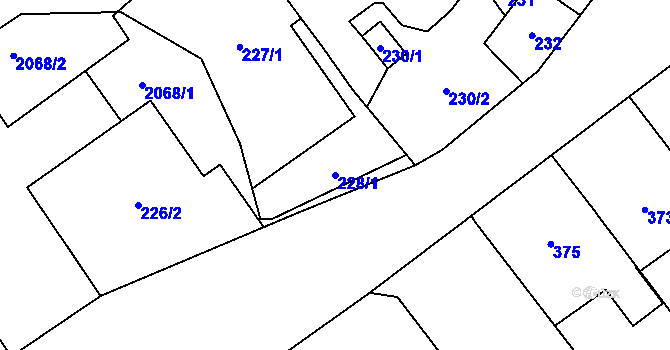 Parcela st. 228/1 v KÚ Hrušov, Katastrální mapa