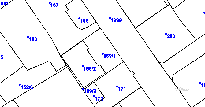 Parcela st. 169/1 v KÚ Hrušov, Katastrální mapa