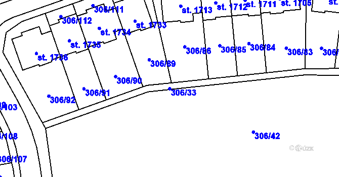 Parcela st. 306/33 v KÚ Muglinov, Katastrální mapa