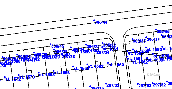 Parcela st. 306/23 v KÚ Muglinov, Katastrální mapa
