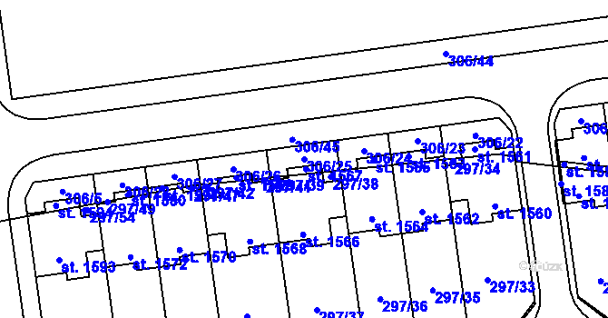 Parcela st. 306/25 v KÚ Muglinov, Katastrální mapa