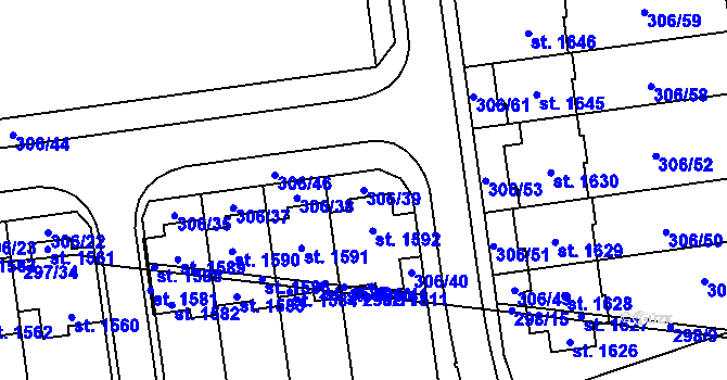 Parcela st. 306/39 v KÚ Muglinov, Katastrální mapa