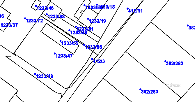 Parcela st. 412/9 v KÚ Muglinov, Katastrální mapa
