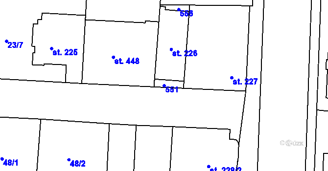 Parcela st. 551 v KÚ Muglinov, Katastrální mapa