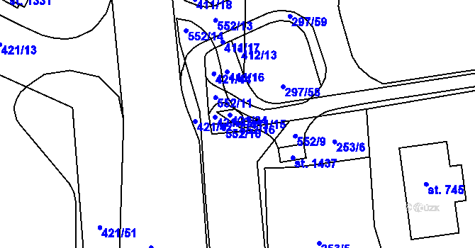 Parcela st. 552/16 v KÚ Muglinov, Katastrální mapa