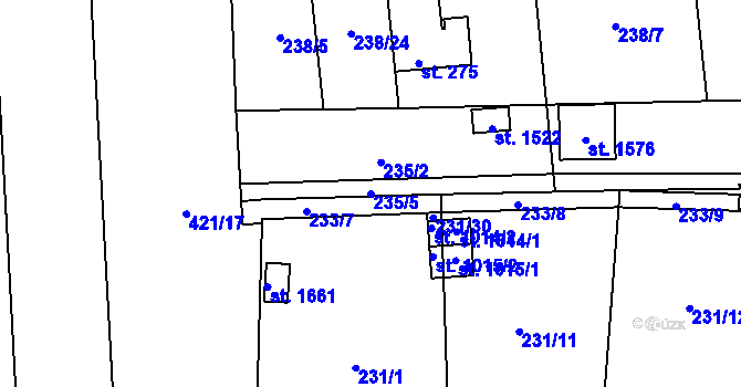 Parcela st. 235/5 v KÚ Muglinov, Katastrální mapa