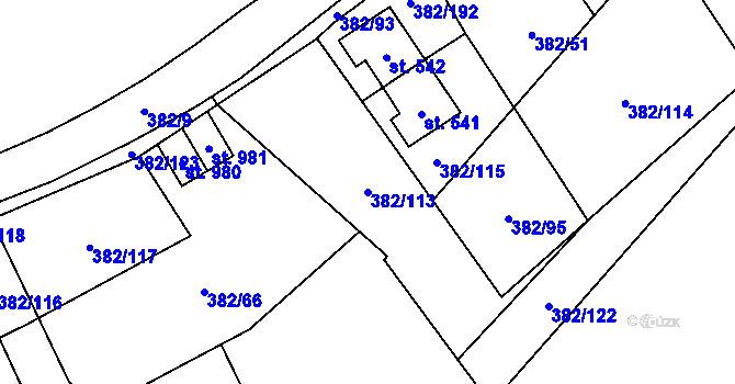 Parcela st. 382/113 v KÚ Muglinov, Katastrální mapa
