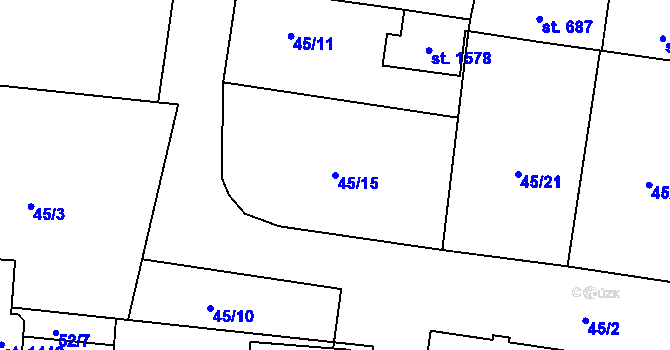 Parcela st. 45/15 v KÚ Muglinov, Katastrální mapa