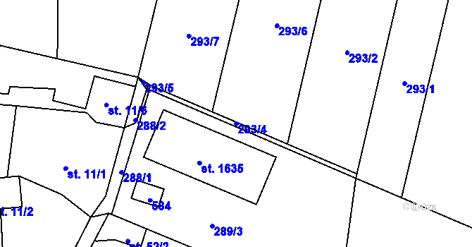 Parcela st. 293/4 v KÚ Muglinov, Katastrální mapa