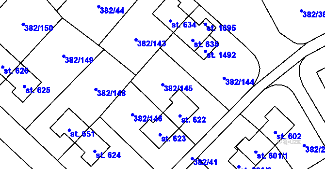 Parcela st. 382/145 v KÚ Muglinov, Katastrální mapa