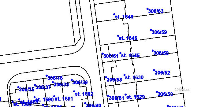Parcela st. 306/61 v KÚ Muglinov, Katastrální mapa