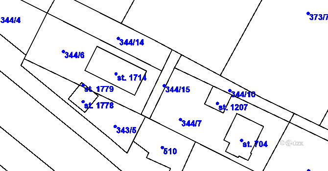 Parcela st. 344/15 v KÚ Muglinov, Katastrální mapa