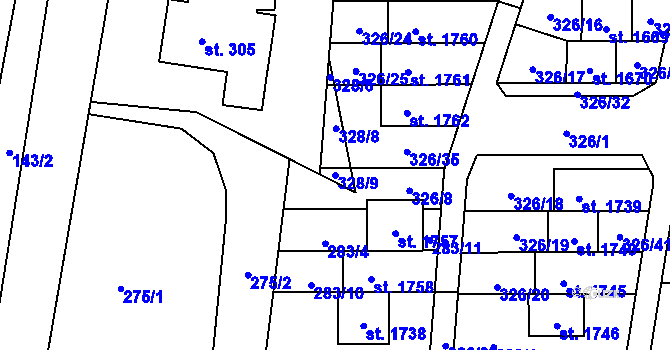 Parcela st. 328/9 v KÚ Muglinov, Katastrální mapa