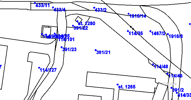 Parcela st. 391/21 v KÚ Muglinov, Katastrální mapa