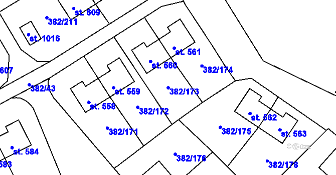 Parcela st. 382/173 v KÚ Muglinov, Katastrální mapa