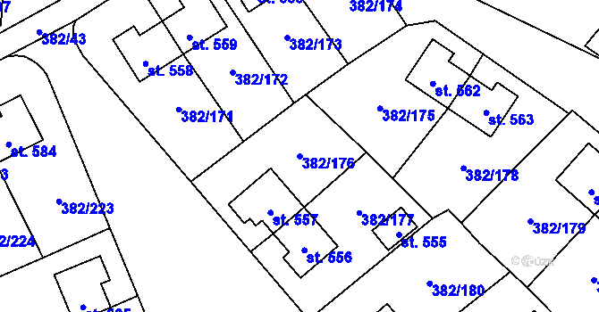 Parcela st. 382/176 v KÚ Muglinov, Katastrální mapa