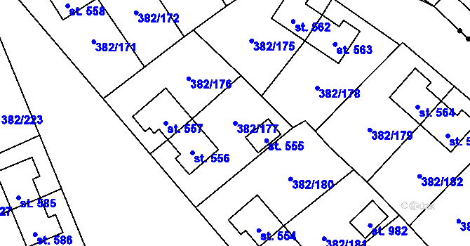 Parcela st. 382/177 v KÚ Muglinov, Katastrální mapa