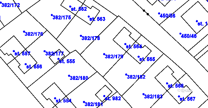 Parcela st. 382/179 v KÚ Muglinov, Katastrální mapa