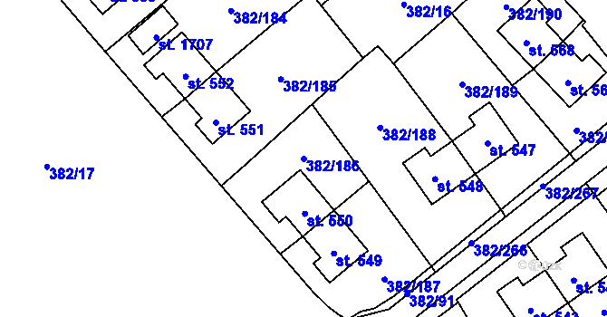 Parcela st. 382/186 v KÚ Muglinov, Katastrální mapa