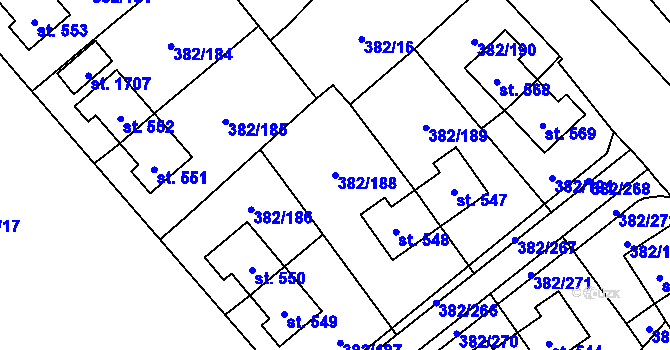 Parcela st. 382/188 v KÚ Muglinov, Katastrální mapa